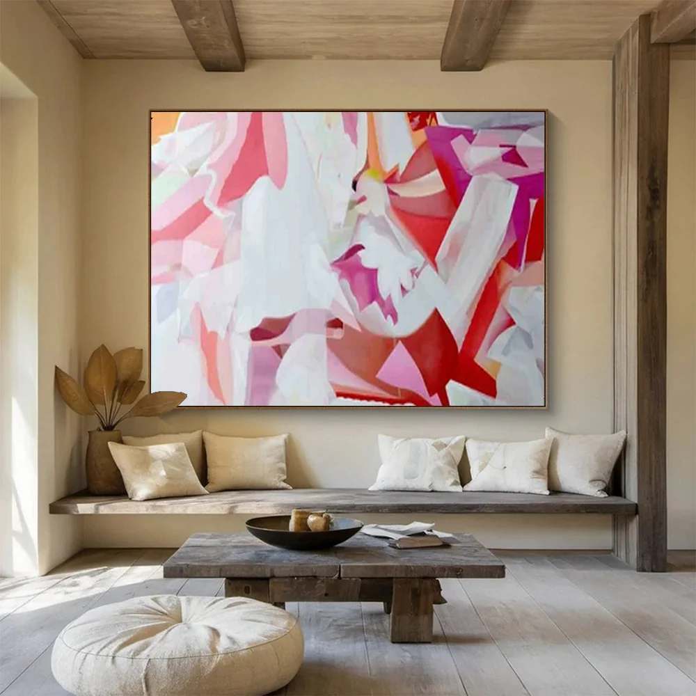 Bedroom Handmade Original White Abstract Pink Abstract Artwork RV7FJ